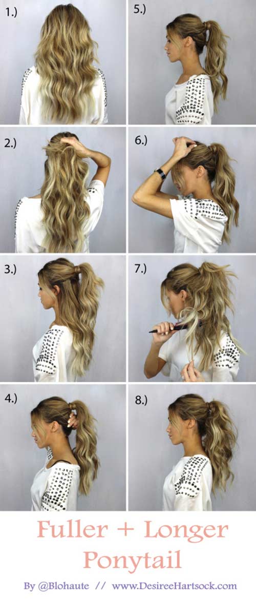 Voluminous wavy ponytail hairstyle for long thin hair