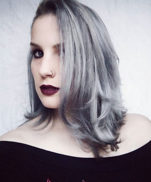 Silver gray long bob hairstyle