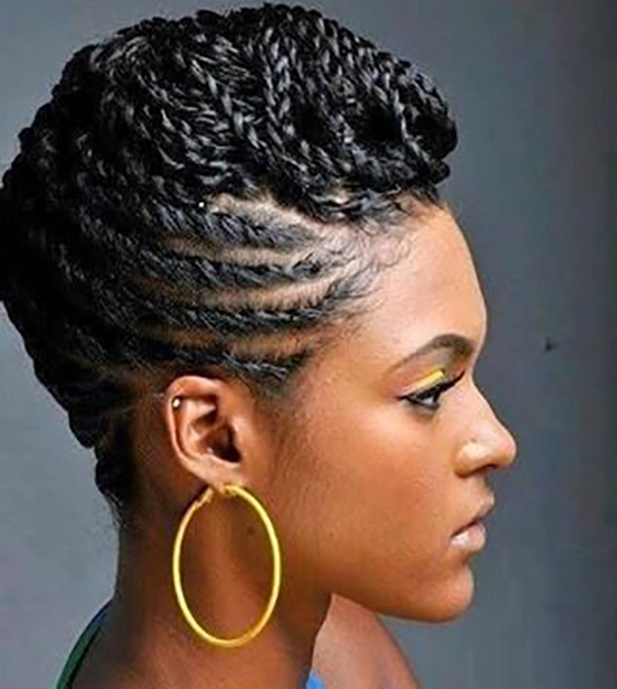 Twisted cornrows updo braids hairstyle