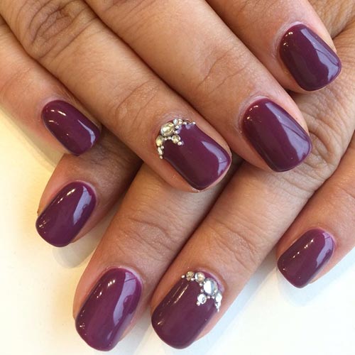 Plum and rhinestones 3D nail art designs