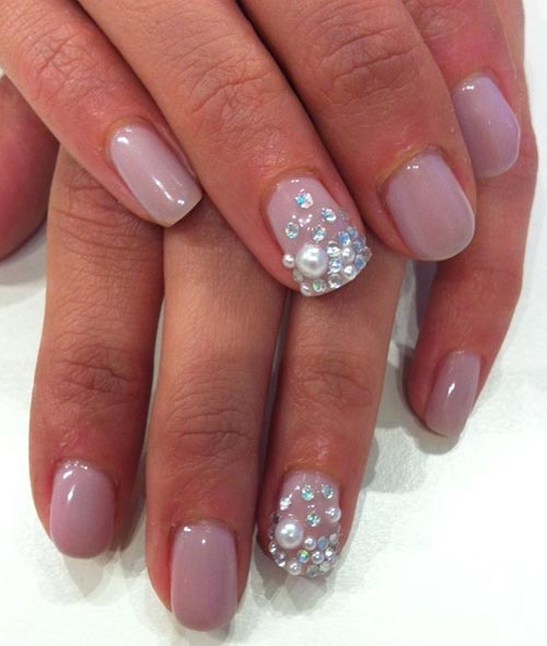 Soft pink and jewels 3D nail art design