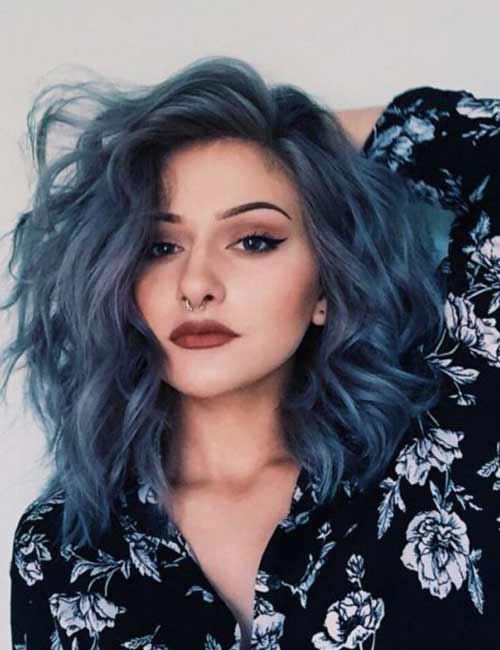 Dark teal waves for shoulder length hair