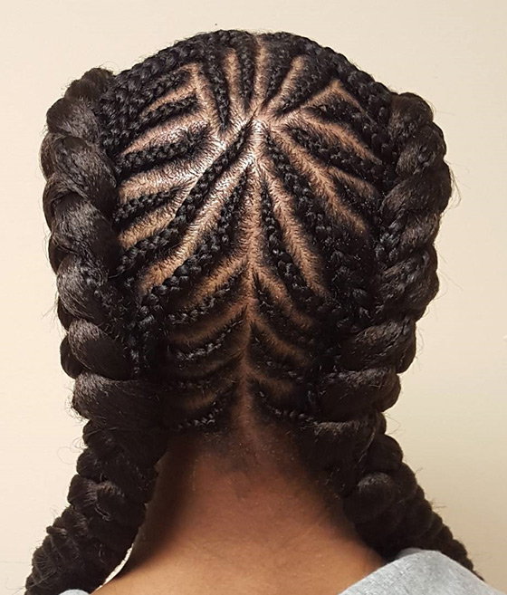 Combined cornrows Dutch braids hairstyle