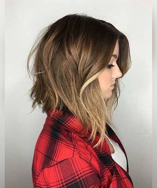 Textured angled long bob hairstyle