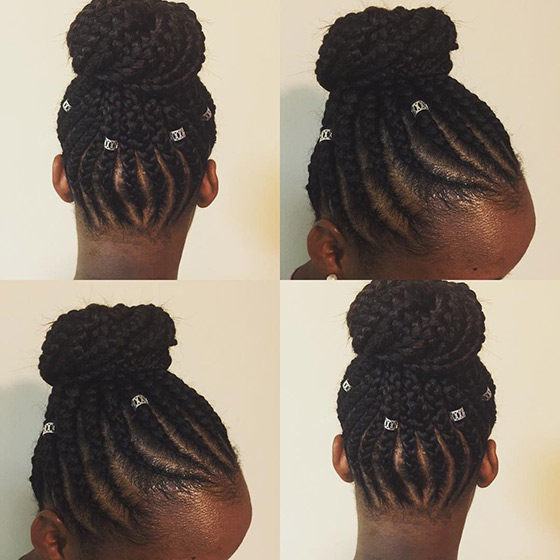 Cornrows top bun braids hairstyle