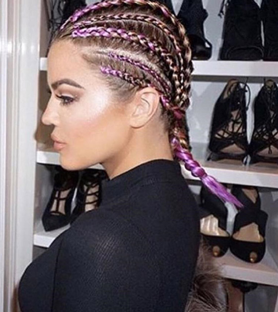 Lilac and blonde straight backs braid hairstyle