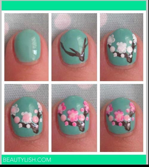 Embossed spring 3D nail art designs for short nails