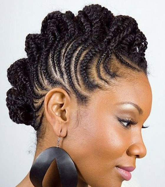 Mixed cornrows mohawk braids hairstyle