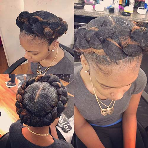 Halo braided updo for black women
