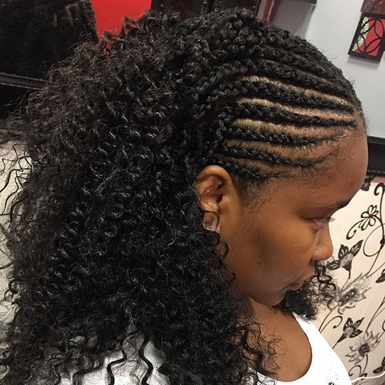 Pulled back half cornrows braids hairstyle