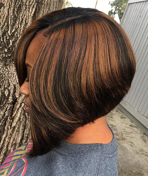A-line chocolate brown bob haircut for black women