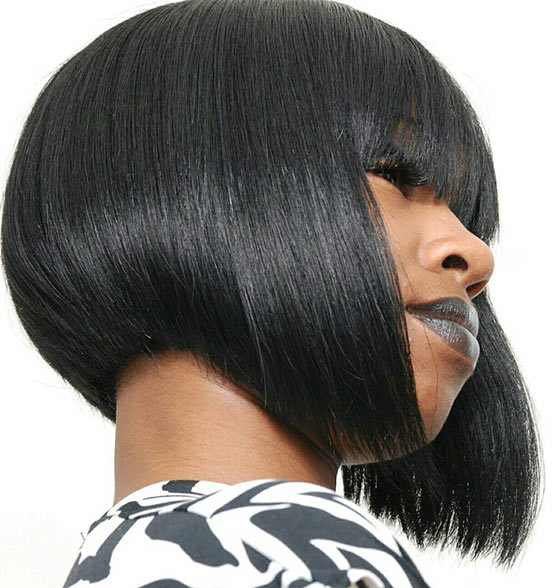 A-line bob with straight bangs for black women