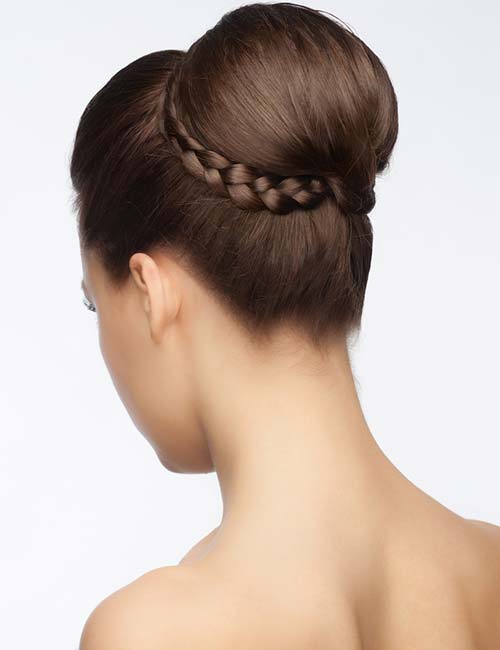 Braided base bun hairstyle for long hair