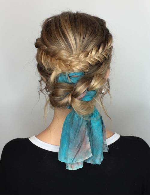 Braids with a scarfed bun style