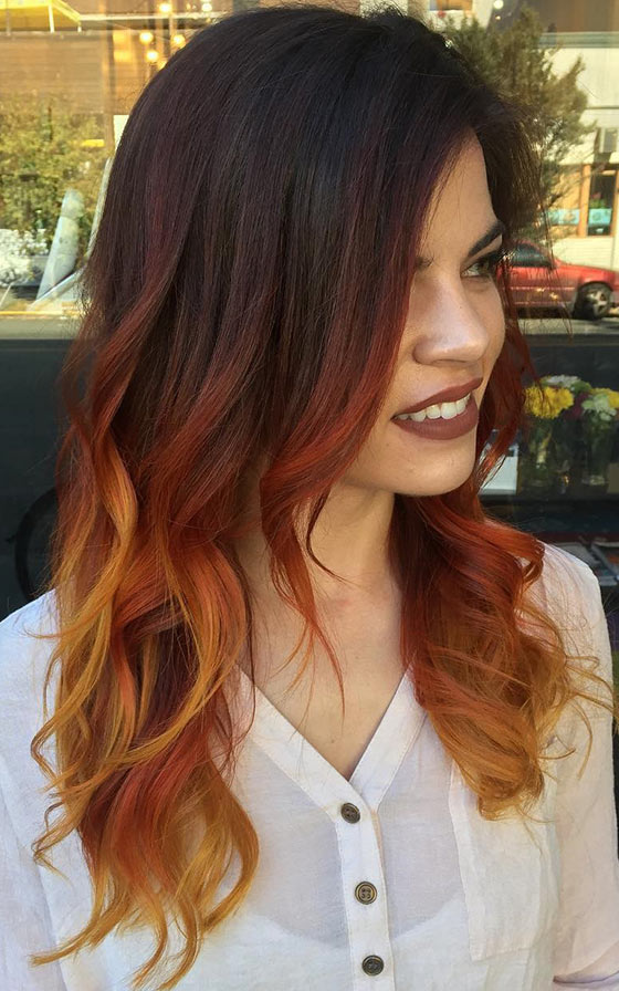 A stunning caramel mocha ombre on layered hair