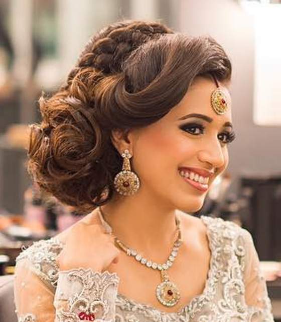 Crown braid side bun Indian bridal hairstyle