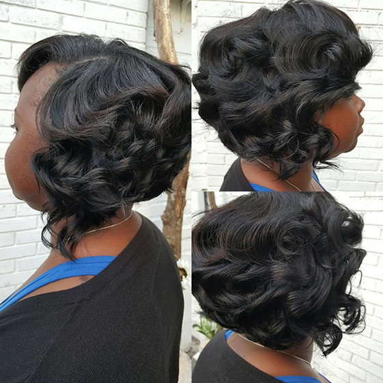 Curled-up short bob haircut for black women