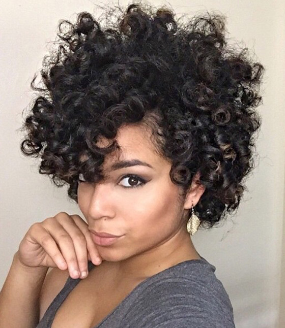 Curly side swoop bob for black women