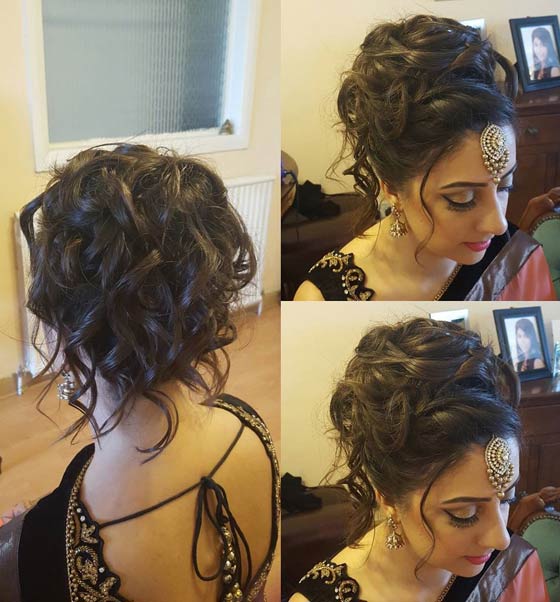 Curly tendrils updo Indian bridal hairstyle