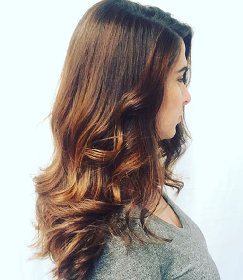 Dark brown with caramel color hair highlight