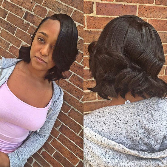 Short bob with side swept dented curls for black women