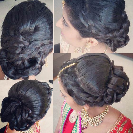 Dutch braids bun Indian bridal hairstyle