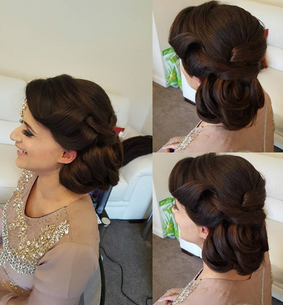 Elegant twisted side bun Indian bridal hairstyle