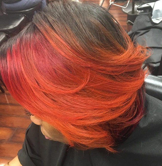 Dual-toned brown and fiery orange bob haircut for black women