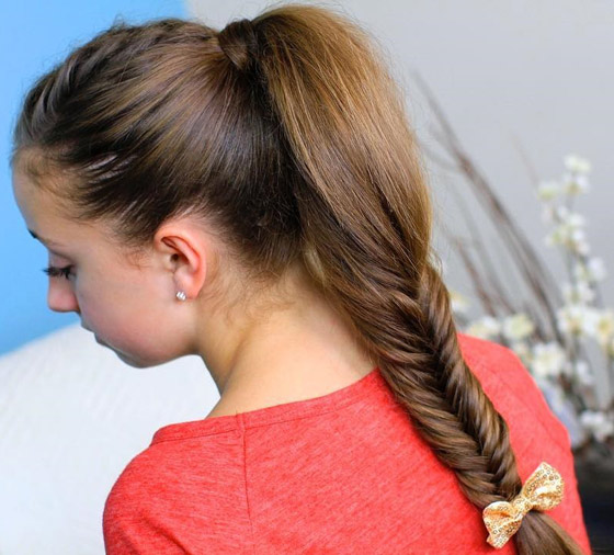 Fluffy fishtail braid for little girls