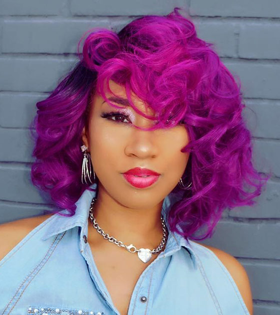 Fuschia pop curly bob for black women