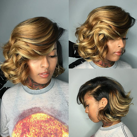 Goldilocks short wavy bob for black women