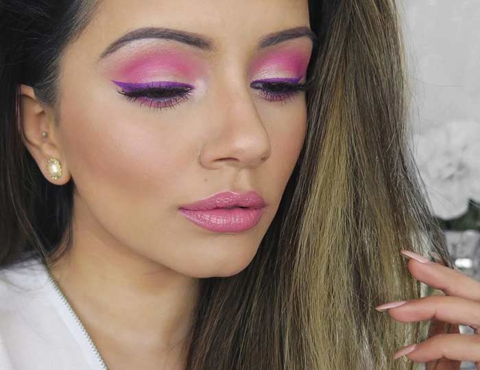 Hot pink eye makeup to make hazel eyes pop