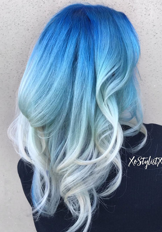 Ice queen ombre on blow dried hair for a Frozen look