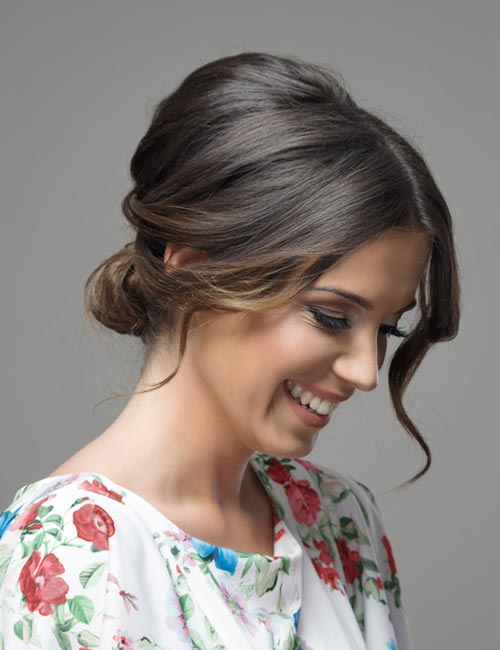 Loose updo bun hairstyle for long hair