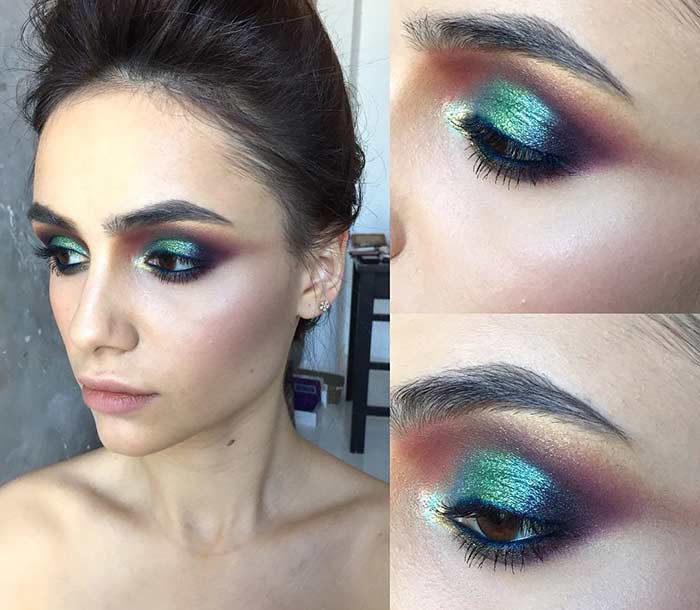 Mermaid eye makeup look to make hazel eyes pop