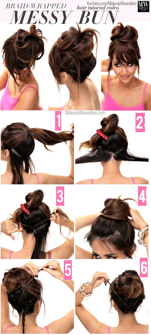 Messy braid wrapped bun