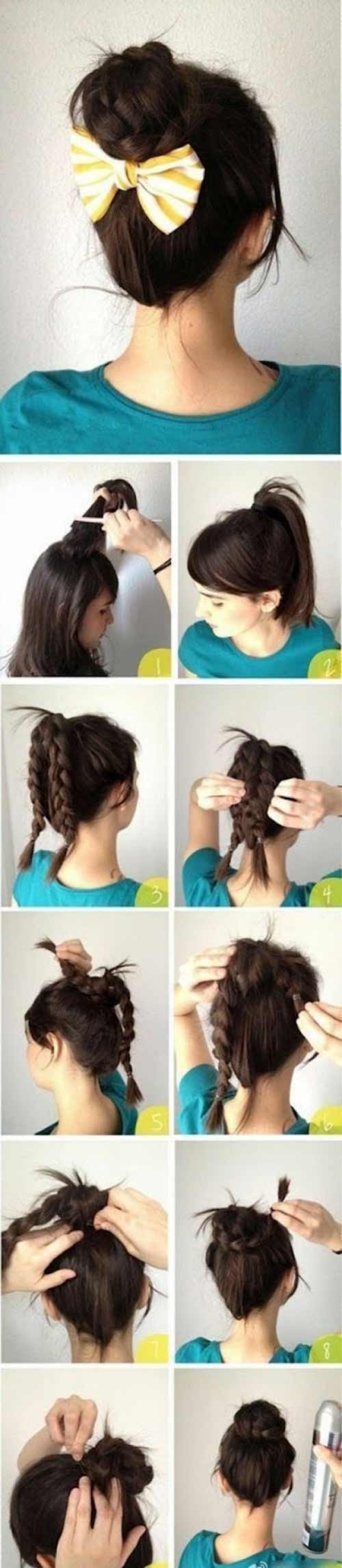 Messy double braid bun