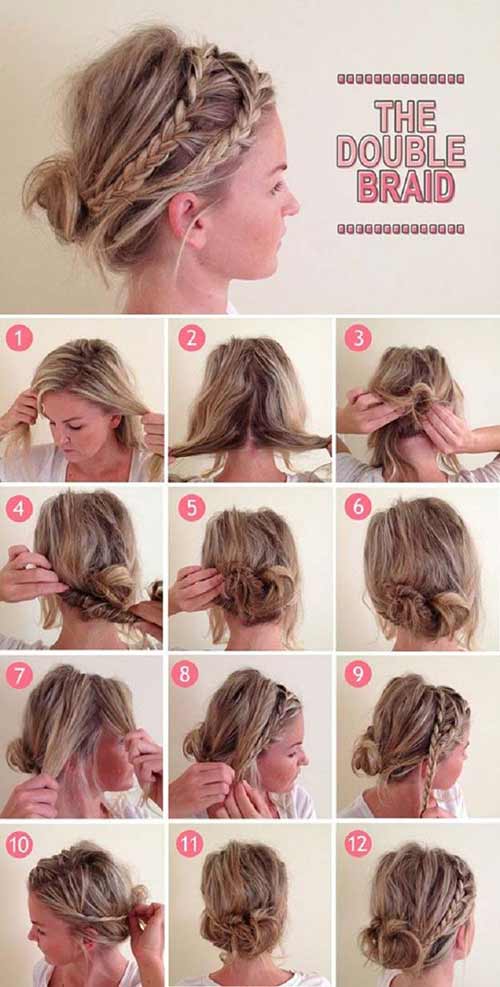 Messy double braid bun