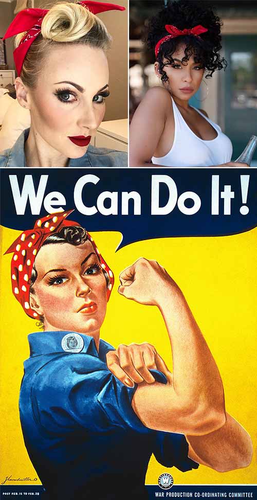 Rosie the Riveter scarf hairdo