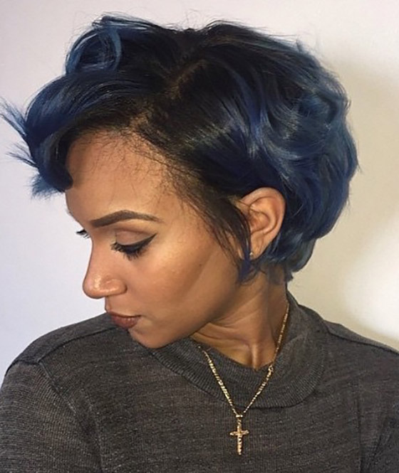 Subtle sapphire blue bob haircut for black women