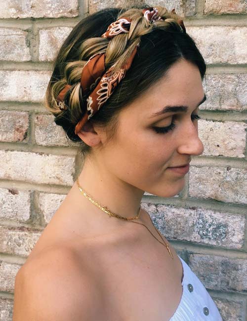 Scarfed braided halo style