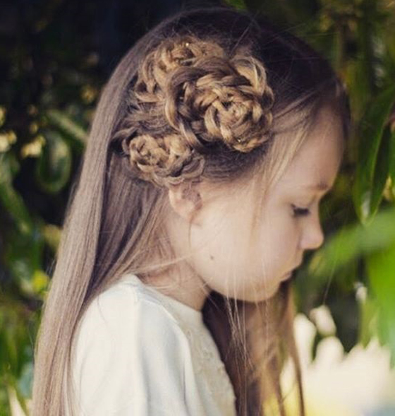 Side triple flower braids for little girls