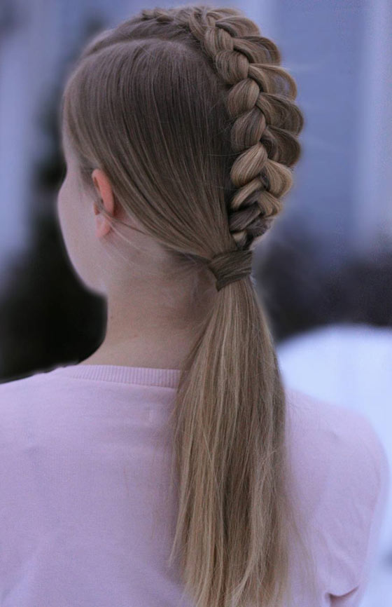Simple ponytail with top Dutch braid for little girls
