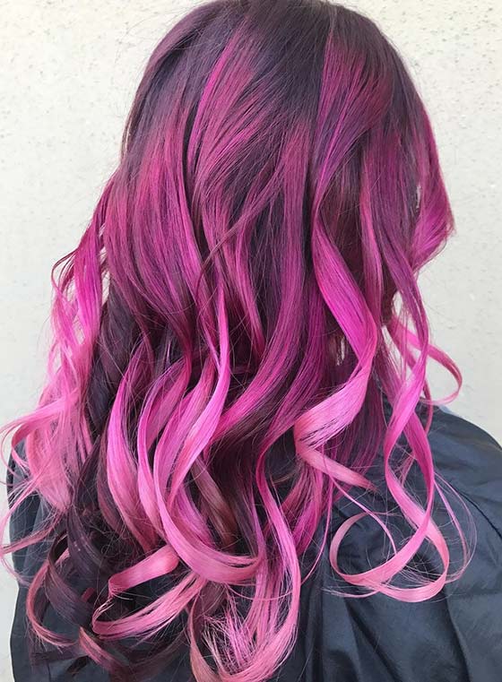 Smoked raspberry ombre on super defined curls for a fun and funky look
