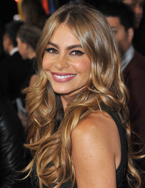 Sofia Vergara's middle parting hairstyle with waves