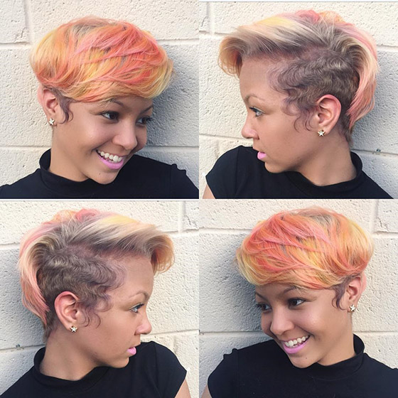 Sunset hued colorful pixie bob for black women