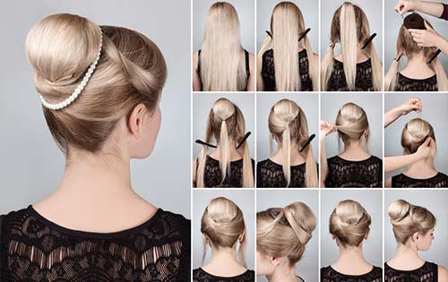 Elegant bun bridal hairstyle for round face