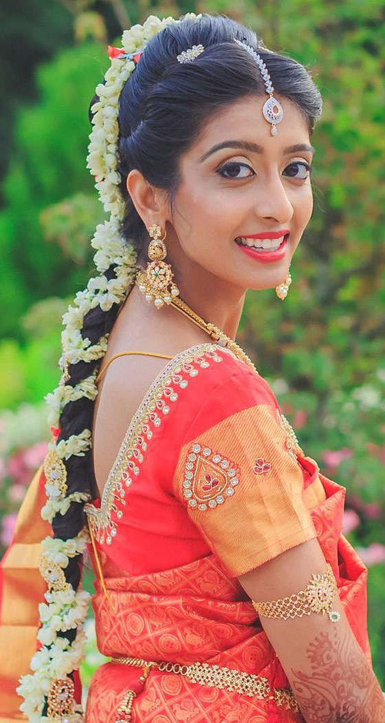 Traditional gajra braid Indian bridal hairstyle