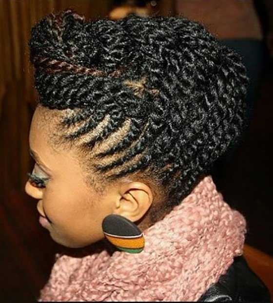 Twisted cornrows bouffant braids hairstyle