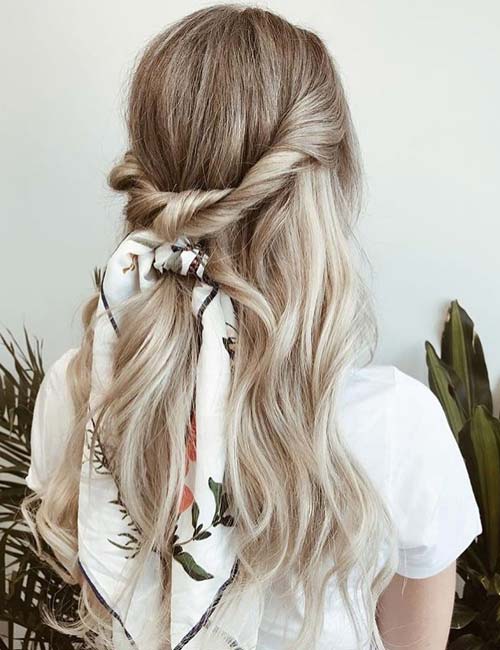 Twisted half ponytail with scarf